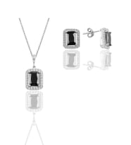 Söğütlü Silver Gümüş rodyumlu siyah taşlı baget kesim ikili set