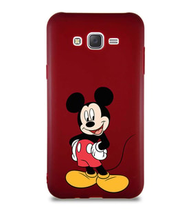 Samsung Galaxy J7 Soft Premier Kapak Mickey Mouse-E Tasarımlı Silikon Kılıf - Mürdüm (Şeffaf)