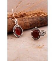 Akik Taşlı Telkari Elişi Oval Gümüş İkili Set 2756