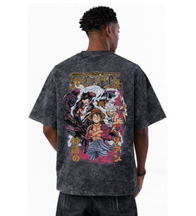 Monkey D. Luffy One Piece Anime Karakterler Baskılı Unisex Oversize Eskitme Yıkamalı Tişört