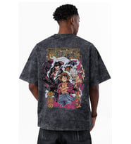 Monkey D. Luffy One Piece Anime Karakterler Baskılı Unisex Oversize Eskitme Yıkamalı Tişört