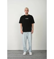 Erkek Baskılı T-Shirt Kısa Kol Bisiklet Yaka Rahat Kalıp Tişört - Siyah