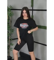 Unisex Baskılı Oversize T-Shirt - Siyah