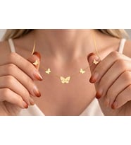 Kişiye Özel Minimalist Kelebek Tasarım Çift Harf Kolye 925K Gümüş (Gold)