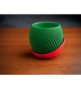 3D Baskı Küre Saksı - Kafes Dokulu İki Parçalı Dekoratif Saksı - Yeşil-Kırmızı