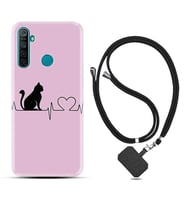 Realme 5i 5 Pro 6i 7 Pro 8 Kılıf Boyun Askılı Silikon Pink Cat Heart 1303
