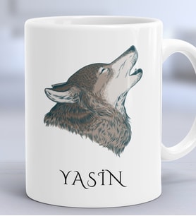 Kişiye Özel Kurt Baskılı Hediye Kupa Bardak Babaya Kardeşe Hediye (Beyaz)