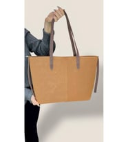 Kadın Süet Geniş Hacimli Fermuarlı Günlük Tote Model Büyük Boy(40x28) (Taba)