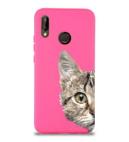 Xiaomi Redmi Note 7 Pro Uyumlu Lansman Kılıf Catface Tasarımlı İçi Kadife Kapak-Neon Pembe (Şeffaf)