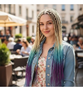 Afrika Örgüsü Ve Rasta İçin Sen Ombreli / Platin / Turkuaz Mavi / Açık Mor