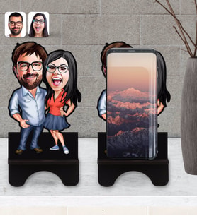 BK Gift Kişiye Özel Sevgililer Karikatürlü Ahşap Biblo Telefon Standı-105