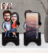 BK Gift Kişiye Özel Sevgililer Karikatürlü Ahşap Biblo Telefon Standı-105