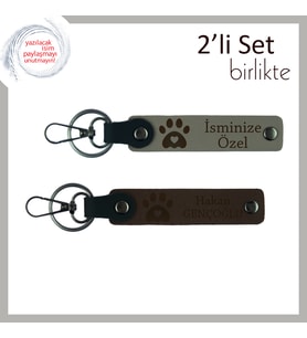 Evcil Hayvanlarını Seven Tüm Çiftlere Uygun Kişisel Hediye, Pati Kalpli Set, Kül Gri-Koyu Kahve