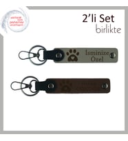 Evcil Hayvanlarını Seven Tüm Çiftlere Uygun Kişisel Hediye, Pati Kalpli Set, Kül Gri-Koyu Kahve