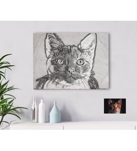 BK Gift Kişiye Özel Tam Boy Karakalem Kedi Karikatürlü Kanvas Tablo-1