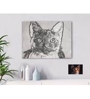 BK Gift Kişiye Özel Tam Boy Karakalem Kedi Karikatürlü Kanvas Tablo-1