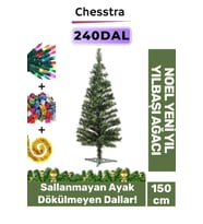 Kutulu Ayaklı Süsleme Seti Yılbaşı Çam Ağacı Renkli Işığı Yeni Yıl Süsleri Noel Paket 150 Cm 240 Dal