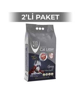 Vancat Aktif Karbon İnce Taneli Kedi Kumu 10 Lt (2 Adet) (Gri)