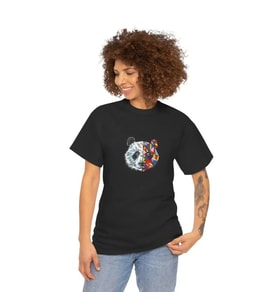 Unisex Bisiklet Yaka Baskılı T-Shirt - Siyah