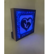 Kişiye Özel İsimli At Figürlü LED Işıklı Ahşap Tablo / Gece Lambası Mavi