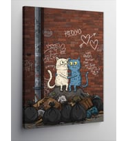 Kanvas Tablo Çöp Kenarında Graffiti Kediler