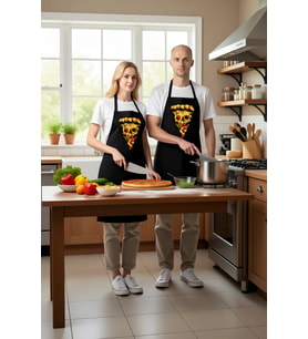 Unisex Mutfak Aşçı Önlüğü Kafatası Pizza Dilimi Baskılı DTF Dijital Desen Rahat Kesim Günlük Modern