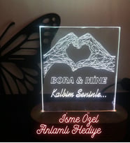 SEVGİLİYE ÖZEL HEDİYE - GECE LAMBASI - (Kişiselleştirilebilir) CAM'A Lazer Kazıma (Ahşap)