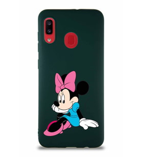 Samsung Galaxy A30 Soft Premier Kapak Minnie Mouse-E Tasarımlı Silikon Kılıf - Yeşil (Şeffaf)