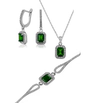 Baget Taşlı Kolye Küpe Bileklik Set