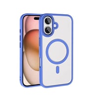 Coverzone iPhone 16 Plus ile uyumlu K?l?f Wireless ?arj �zellikli Metal buton Z-Krom MagSafe ile uyumlu ?effaf Transparan Double Color Silikon Kapak Mavi