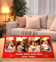 Kişiye Özel 4 Fotoğraflı Canım Annem Tasarımlı Ahşap Kolaj Masaüstü Çerçeve (Kırmızı)