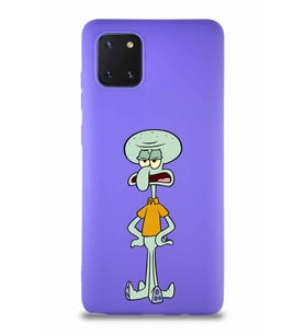Samsung Galaxy A81 Soft Premier Kapak Squidward Dokunaç Tasarımlı Silikon Kılıf - Mor (Şeffaf)