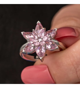 925 Ayar Gümüş Ayarlanabilir Pembe Lotus Çiçeği Kadın Yüzük