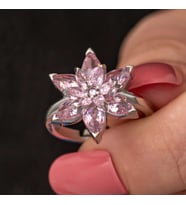 925 Ayar Gümüş Ayarlanabilir Pembe Lotus Çiçeği Kadın Yüzük