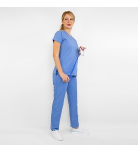 Unisex Dokuz Eylül Mavisi Terikoton Scrubs Doktor Hemşire Aşçı Alt Üst Takım