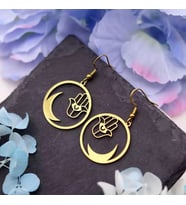 Tasarım Hamsa ve Hilal Küpe 925K Gümüş (Gold)