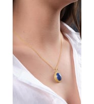 Sertifikalı Lapis Lazuli Doğal Taş Kadın Kolye 925 Ayar Gümüş Üzeri 14k Gerçek Altın Kaplama (Lacivert)