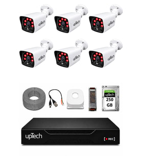 UPTECH 6 Kameralı Güvenlik Kamera Seti 2MP 1080P Full HD 6 Atom LED Gece Görüşlü 250GB HDD 5525