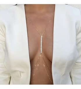 Gömme Gold Zirkon Taşlı Vücut Aksesuarı, Vücut Takısı, Su Yolu Detaylı Vücut Zinciri
