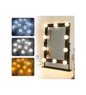 10 LED'li Makyaj Aynası, Hollywood Tarz Aydınlatma, Dekorasyon ve Banyo Işığı (Krem)