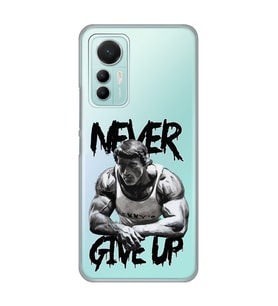 Xiaomi Mi 12 Lite Uyumlu Arnold Fitness Never Give Up Desenli Şeffaf Telefon Kılıfı