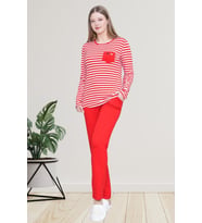 Mecit 6201 Kırmızı Çizgili Büyük Beden Kadın Pijama Takımı