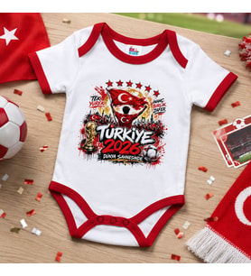 BK Gift Türkiye Taraftar Temalı 2026 Dünya Kupası Tasarımlı Kırmızı Bebek Body Zıbın-4 Tek Yürek Milli Takım Ruhu