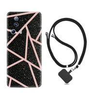 Xiaomi Mi 13 Lite Kılıf Resimli Boyun Askılı İpli Desenli Silikon Pembe Şeritli Mermer 1312