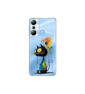 Infinix Hot 20i ile Uyumlu Splash Kedi Tasarımlı Şeffaf Silikon Kılıf