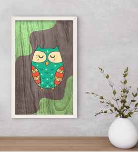BK Home Baykuş Dekoratif Ahşap Beyaz Çerçeveli Tablo-3