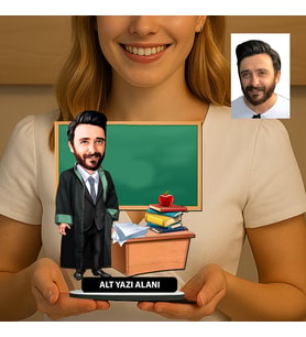 Kişiye Özel Öğretmen Karikatürlü 18 cm MDF Masaüstü Biblo - Öğretmen Hediyesi Öğretmene Özel Hediye