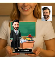 Kişiye Özel Öğretmen Karikatürlü 18 cm MDF Masaüstü Biblo - Öğretmen Hediyesi Öğretmene Özel Hediye