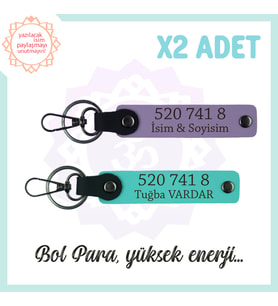 Mor -Turkuaz, İsminiz Yazılı, 520 741 8 Bolluk ve Başarı Sayılı, Hediyelik  Enerji 2'li Anahtarlık (Çok Renkli)