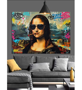 Güneş Gözlüklü Mona Lisa Dekoratif Kanvas - Mdf Ahşap Tablo